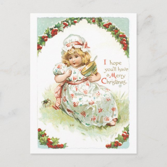 Cartes Pour Fêtes Annuelles Noël démodé, fille (Devant)