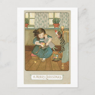 Cartes Pour Fêtes Annuelles Noël démodé, fille avec des poupées