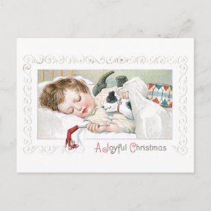 Cartes Pour Fêtes Annuelles Noël démodé, fille dormant avec le chiot
