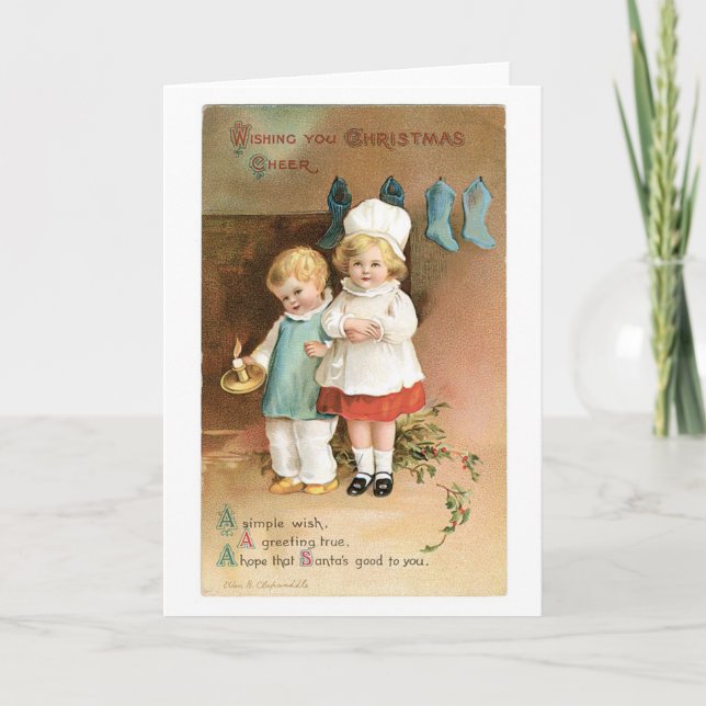 Cartes Pour Fêtes Annuelles Noël démodé, garçon et fille (Devant)