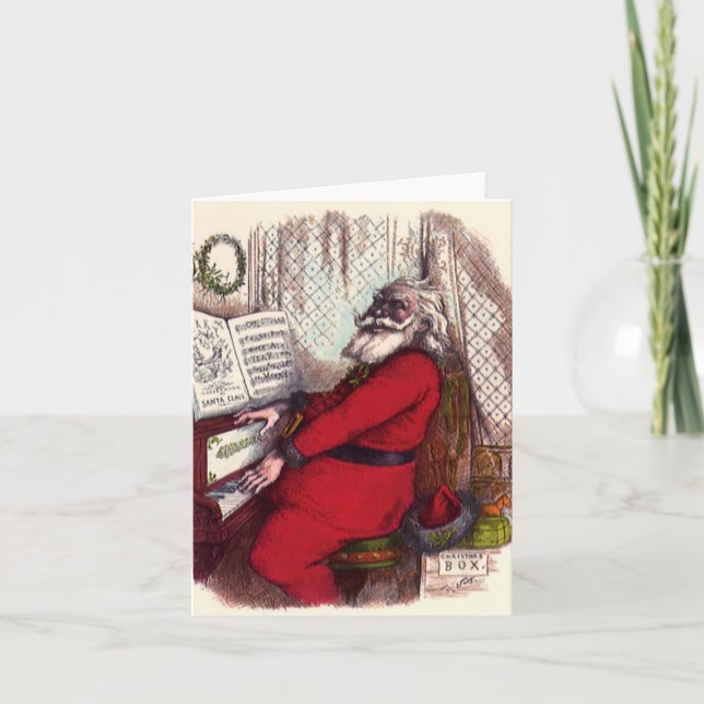 Cartes Pour Fêtes Annuelles Noël d'époque, Thomas Nast Santa Claus Piano (Devant)