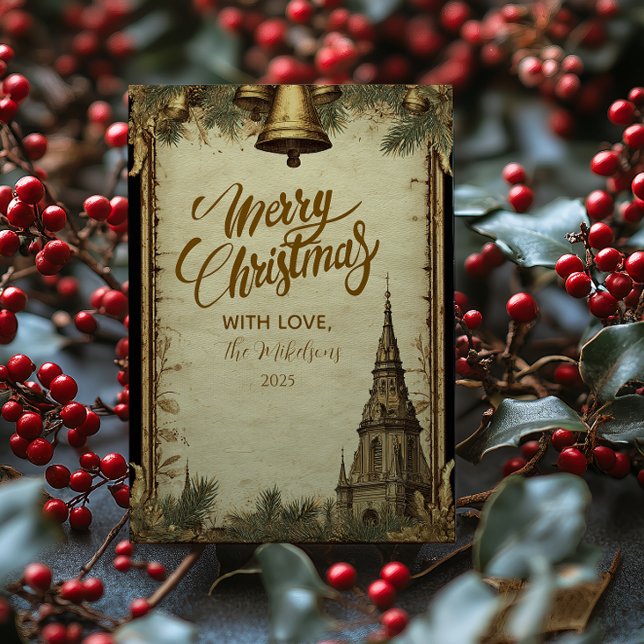 Cartes Pour Fêtes Annuelles Noël des cloches de vacances rustiques (Créateur téléchargé)