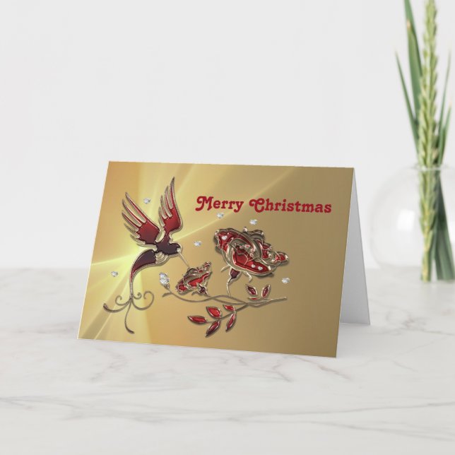 Cartes Pour Fêtes Annuelles Noël des colibris de la Fleur rouge (Devant)