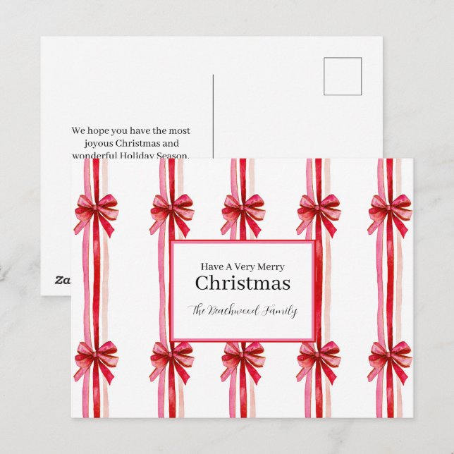 Cartes Pour Fêtes Annuelles Noël des Red Bows roses (Devant / Derrière)