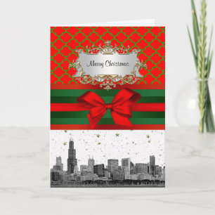 Cartes Pour Fêtes Annuelles Noël des Red Green Quatrefoil de Chicago Skyline