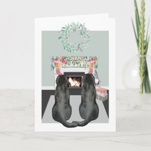 Cartes Pour Fêtes Annuelles Noël Deux Chiens noirs du Labrador Scène de la che