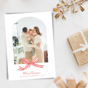 Cartes Pour Fêtes Annuelles Noël Deux Photos Arc Ruban Rouge Coquette Élégante