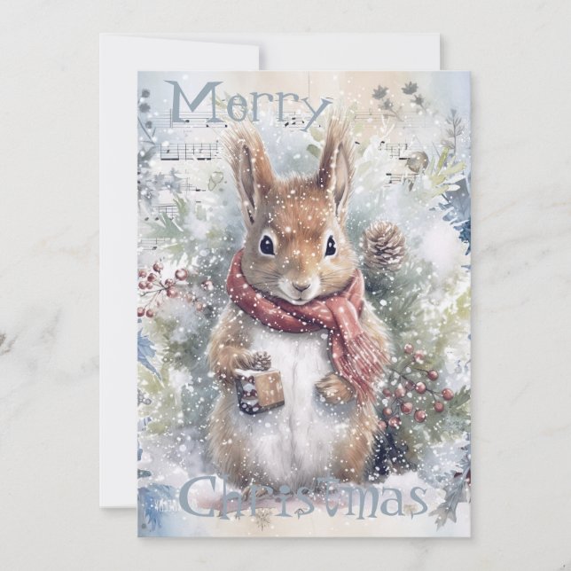 Cartes Pour Fêtes Annuelles Noël d'hiver de l'écureuil (Devant)