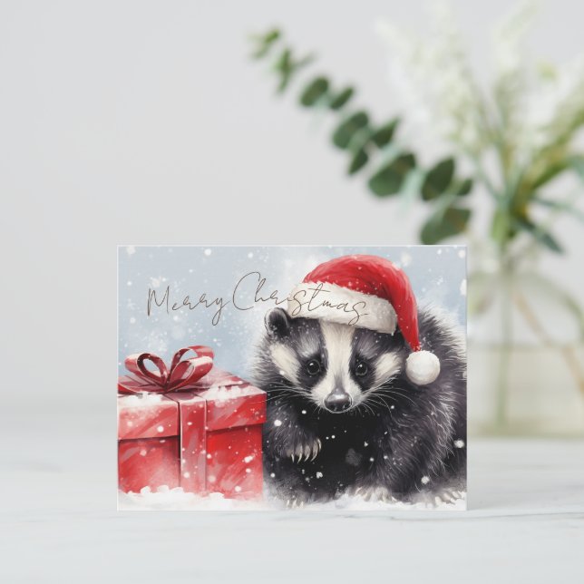Cartes Pour Fêtes Annuelles Noël d'hiver de mignon Badger (Debout devant)