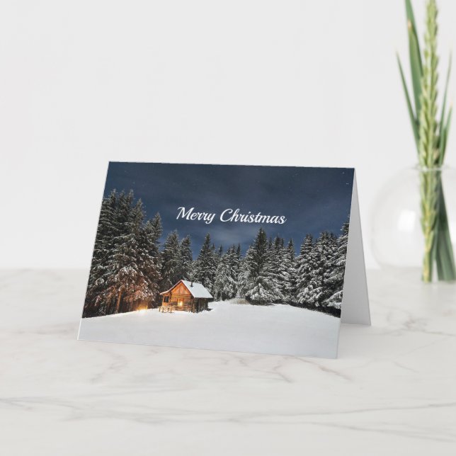 Cartes Pour Fêtes Annuelles Noël d'hiver de neige Cabine rustique (Devant)