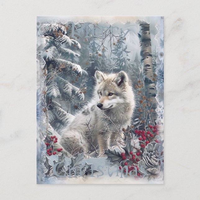 Cartes Pour Fêtes Annuelles Noël d'hiver du loup (Devant)