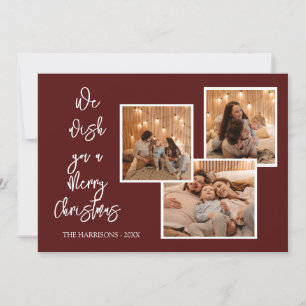 Cartes Pour Fêtes Annuelles Noël d'hiver Trois photos Maroon