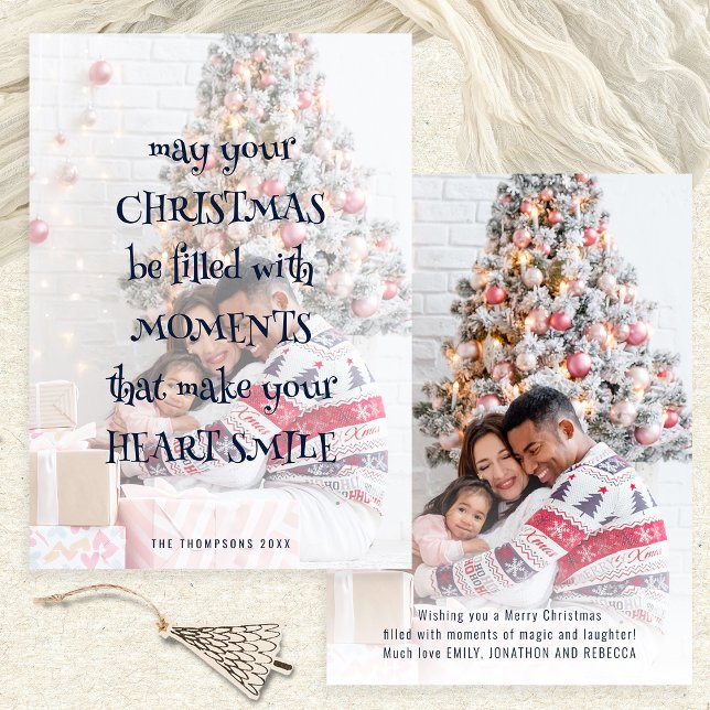 Cartes Pour Fêtes Annuelles Noël dire photo superposition Marine Artsy Texte (Front and back view. Available digitally and printed)