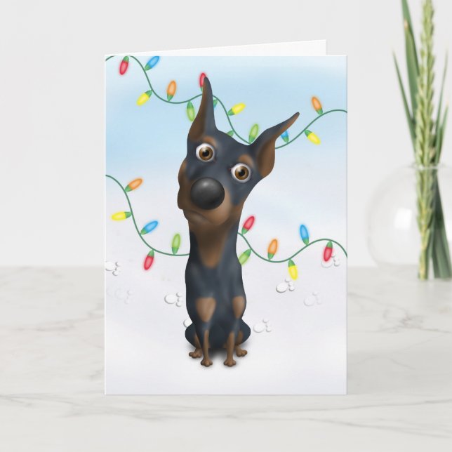 Cartes Pour Fêtes Annuelles Noël DOB1 de dobermann (noir et Tan) (Devant)