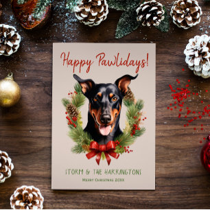Cartes Pour Fêtes Annuelles Noël Doberman Joyeuses Fêtes de Pawlidays Comment 