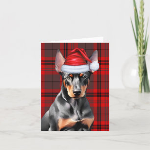 Cartes Pour Fêtes Annuelles Noël Doberman Pinscher Chien et Rouge Plaid