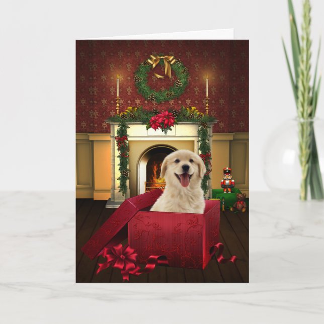 Cartes Pour Fêtes Annuelles Noël d'or de Labrador Retiever (Devant)