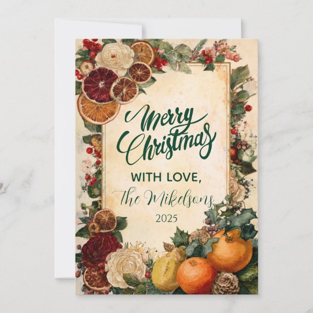 Cartes Pour Fêtes Annuelles Noël d'orange et de fruits séchés rustiques (Devant)