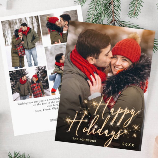 Cartes Pour Fêtes Annuelles Noël doré moderne 5 PHOTO Salutation (Créateur téléchargé)