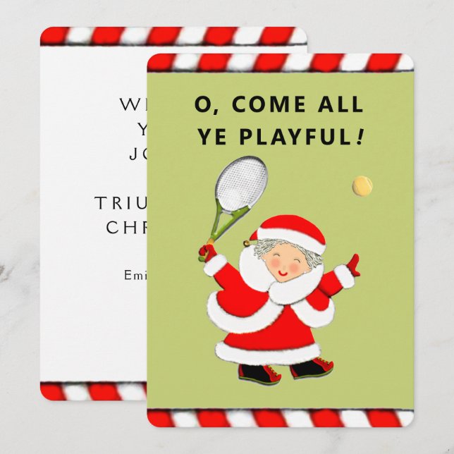 Cartes Pour Fêtes Annuelles Noël drôle de tennis (Devant / Derrière)