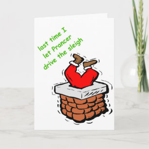 Cartes Pour Fêtes Annuelles Noël drôle Père Noël Stuck Chimney Noël