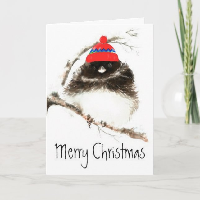 Cartes Pour Fêtes Annuelles Noël drôle, sur mesure, mignon hiver oiseau enfant (Devant)