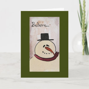 Cartes Pour Fêtes Annuelles Noël du bonhomme de neige peint primitif