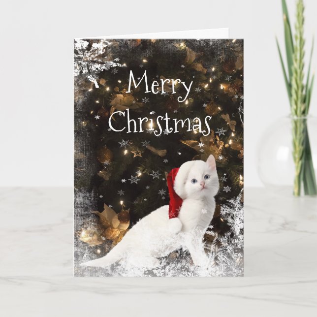 Cartes Pour Fêtes Annuelles Noël du chat chaton blanc (Devant)