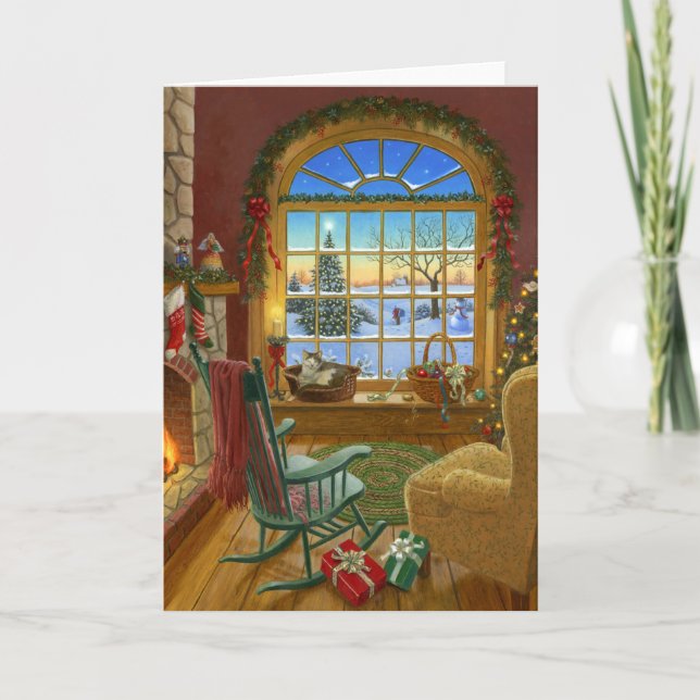 Cartes Pour Fêtes Annuelles Noël du chat cosy (Devant)