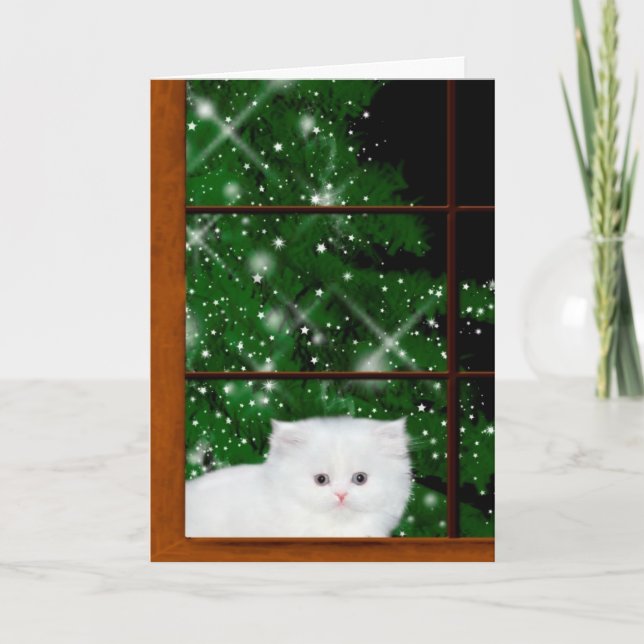 Cartes Pour Fêtes Annuelles Noël du chaton perse blanc (Devant)