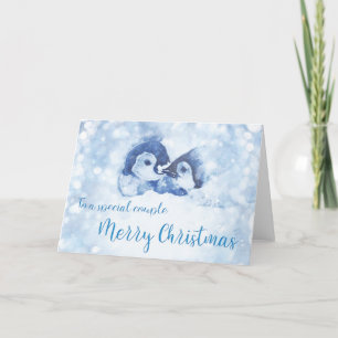 Cartes Pour Fêtes Annuelles Noël du couple de pingouins