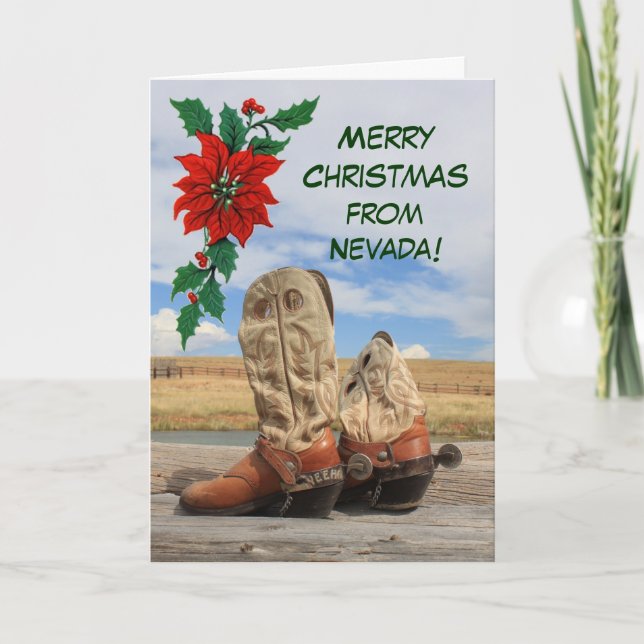 Cartes Pour Fêtes Annuelles Noël du Nevada Western Boot (Devant)