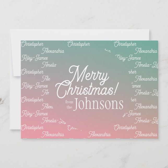 Cartes Pour Fêtes Annuelles Noël Du Nom De Famille Pink Green Ombre (Devant)