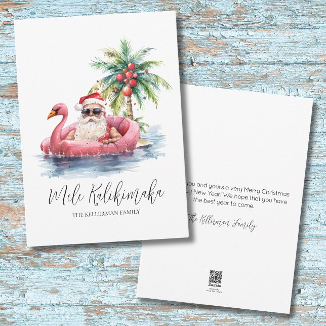 Cartes Pour Fêtes Annuelles Noël du Père Noël tropical Mele Kalikimaka (Santa Claus Tropical Mele Kalikimaka Christmas Holiday Card)