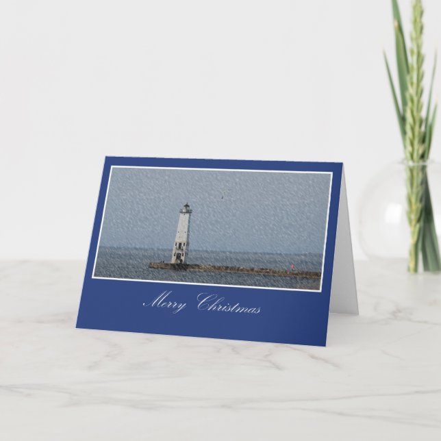 Cartes Pour Fêtes Annuelles Noël du phare bleu (Devant)