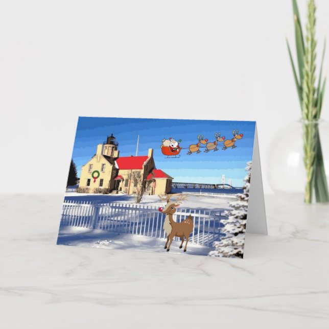 Cartes Pour Fêtes Annuelles Noël du phare Old Mackinac Point (Devant)