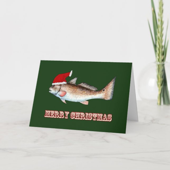 Cartes Pour Fêtes Annuelles Noël du sébaste de Santa Hat sur le vert (Devant)