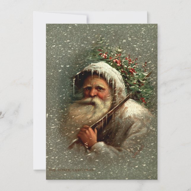 Cartes Pour Fêtes Annuelles Noël du Vieux Père vintage à la neige (Devant)