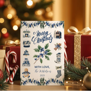 Cartes Pour Fêtes Annuelles Noël élégant bleu chinoiserie