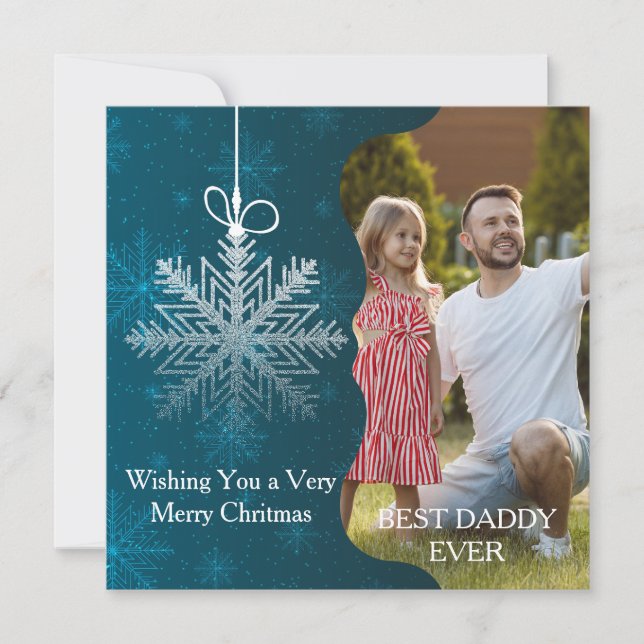 Cartes Pour Fêtes Annuelles Noël élégant flocon de neige bleu argent image (Devant)