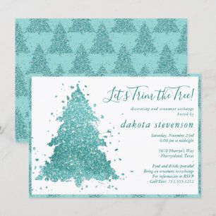 Cartes Pour Fêtes Annuelles Noël élégant   Luxe Aqua Mint Tree Trim Party