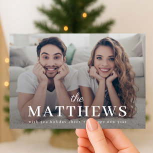 Cartes Pour Fêtes Annuelles Noël élégant   Minimale Turquoise photo de couple 