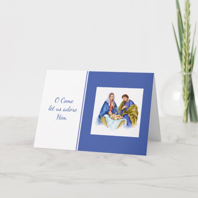 Cartes Pour Fêtes Annuelles Noël Élégant O Venez Adore-Lui Nativité (Devant)