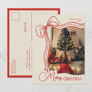 Cartes Pour Fêtes Annuelles Noël Élégant Ruban Rouge Dessiné à la Main avec un