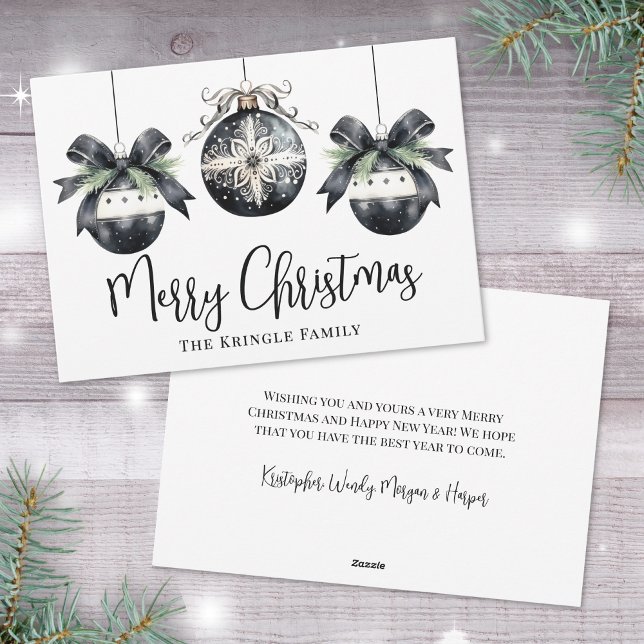 Cartes Pour Fêtes Annuelles Noël Élégant Simple Noir et Blanc (Elegant Watercolor Simple Black White Christmas Holiday Card)