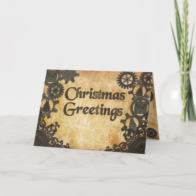 Cartes Pour Fêtes Annuelles Noël en bronze lourd de Steampunk (Devant)