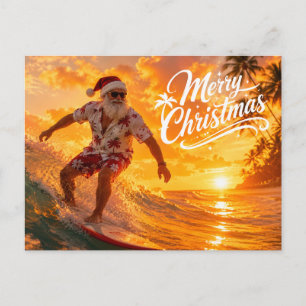 Cartes Pour Fêtes Annuelles Noël en surf avec le Père Noël