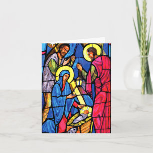 Cartes Pour Fêtes Annuelles Noël en verre souillé de bourdonnement de nativité