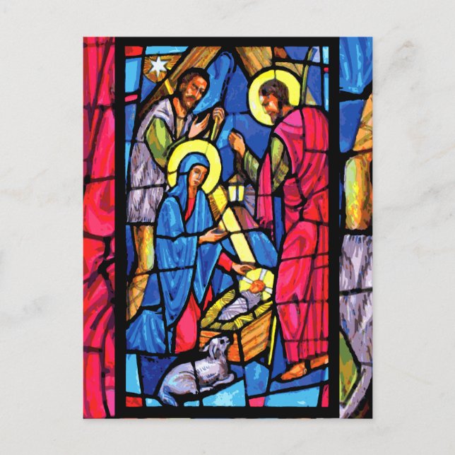 Cartes Pour Fêtes Annuelles Noël en verre souillé de nativité (Devant)