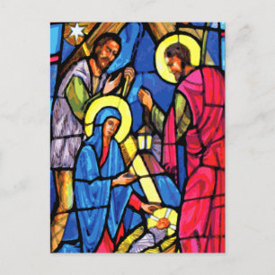 Cartes Pour Fêtes Annuelles Noël en verre souillé de nativité